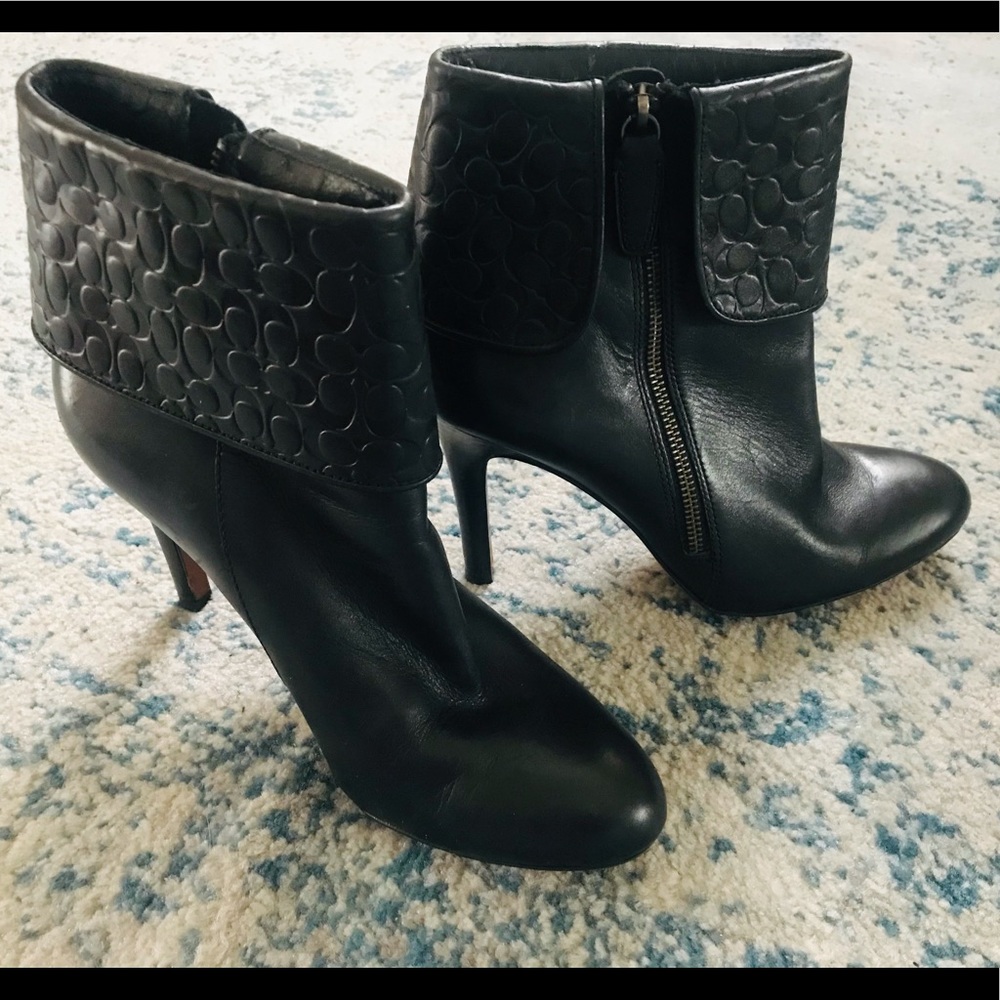 Coach Black Leather Ankle Cuff Boots